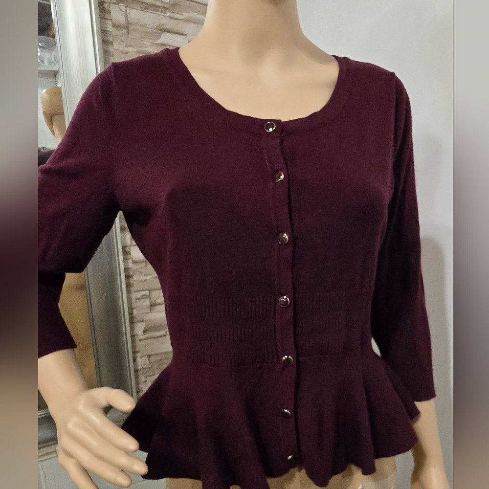 Chic Long Sleeve Burgundy Peplum Sweater Top